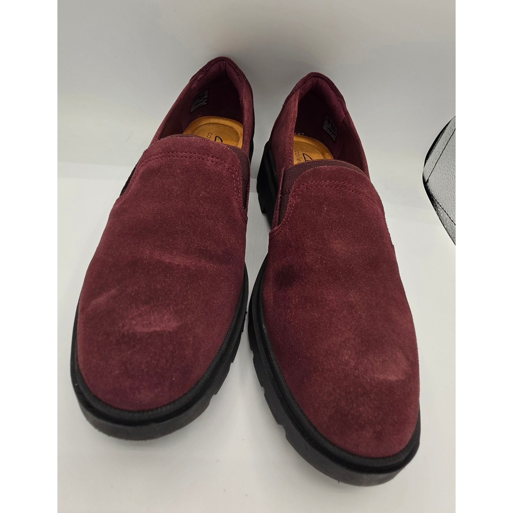Clarks Calla Rae Burgundy Suede Slip On Lug Sole Loafers 26167410 Womens 11 M